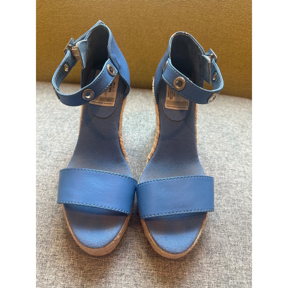 Escales Paris Blue Leather Espadrille Wedge Sandals Limited Edition 001/380 6